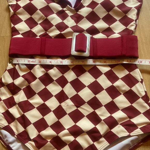 Retro Stage One Piece Diamond Burgundy Swimsuit - Picture 8 of 10